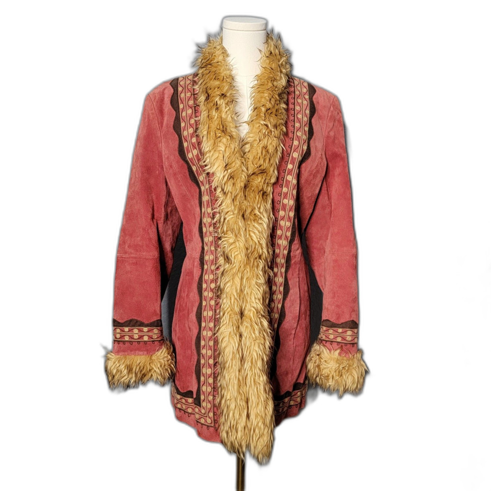 MEASUREMENTS Penny Lane y2k 90s does 70s Leather Faux Fur Coat Medium